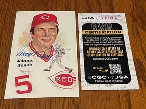 JOHNNY BENCH AUTOGRAPH PEREZ STEELE POSTCARD CGC JSA COA HOF REDS - Picture 1 of 2