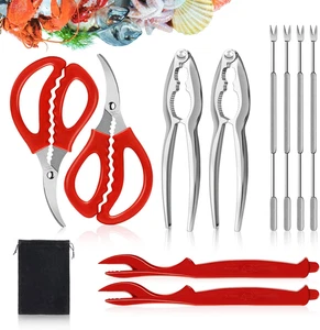 10 Pcs Seafood Tools Set - Crab Lobster Crackers, Forks, Shellers, Scissors - Picture 1 of 12