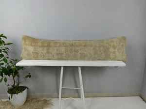 12x48 Decorative Kilim Lumbar Pillow - Long Turkish Neutral Bolster Cushion - Picture 1 of 13