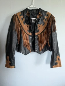 Vintage Damen Western World By Shaf Cropped Lederjacke mit Fransen... - Bild 1 von 15