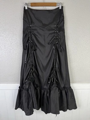 Renaissance Goth Vamp Victorian Skirt Sz M Black 3-Way Corset Lace-up Steampunk - Image 1 of 4