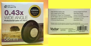 0.43x WIDE ANGLE LENS 58mm .43x 0.43 x 58 mm PRO WIDE ANGLE MACRO CLOSE UP LENS - Picture 1 of 12