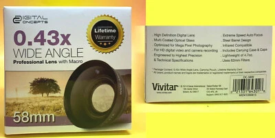 0.43x WIDE ANGLE LENS 58mm .43x 0.43 x  58 mm PRO WIDE ANGLE MACRO CLOSE UP LENS - Image 1 of 4