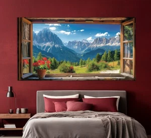 Summer Art Alps View from Open Window Wall Art Canvas Unframed Print Art - Picture 1 of 3