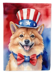 Finnish Spitz Patriotic USA American Flag Garden Size DAC5713GF - Picture 1 of 3