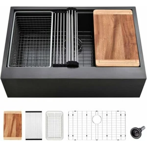33" Black Farmhouse Kitchen Sink 33X22 Gunmetal Matte Black Stainless Steel Farm - Picture 1 of 11