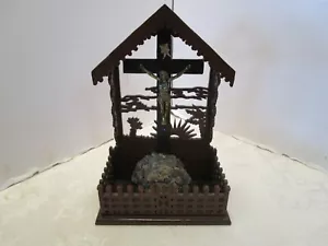 Antica nicchia altare casa intagliato a mano trame croce in legno Cristo pala d'altare alta 12 - Foto 1 di 12