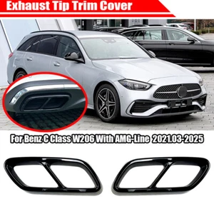 Gloss Black Exhaust Tip Covers For Mercedes-Benz C-Class W206 AMG-Line 2022-2025 - Picture 1 of 7