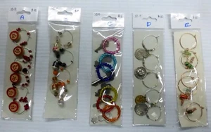 SET of WINE GLASS CHARMS MARKERS IDENTIFIER TAGS FOR STEM hr U PICK - Picture 1 of 6