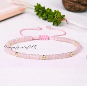 Rose Quartz natural stone bead Bracelet Adjustable High Quality Minimalist 4mm - Picture 1 of 1