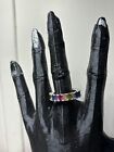 Ring Band Silver Tone Various Cole Stones Size 8 All Stones In Tact Ncn Colorful