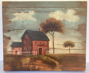 Red House with Picket Fence by Warren Kimble Primitive Wall Art Canvas Large 20" - Picture 1 of 4