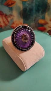 Sterling Silver Mars & Valentine Purple Pressed Glass Sunflower Ring - 8.75 - Picture 1 of 7