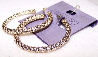 Nuevos PENDIENTES JENNIFER LOPEZ Tono Dorado 2” Aros Cristal Estrás JLO Perforados Foto 1 de 4