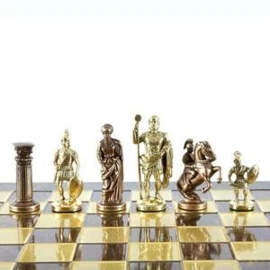 Manopoulos Greek Roman Army Large Chess Set - Brass Copper Pawns - Brown Board - Picture 1 of 5