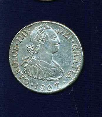 MEXICO SPANISH COLONIAL CHARLES IIII  1807/6-MoTH  2 REALES SILVER COIN, XF+ - Image 1 of 2
