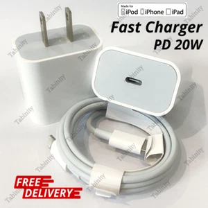 For iPhone 14 13 12 11 X XR 8 iPad 20W USB-C Power Adapter Fast Charger PD Cable - Picture 1 of 16