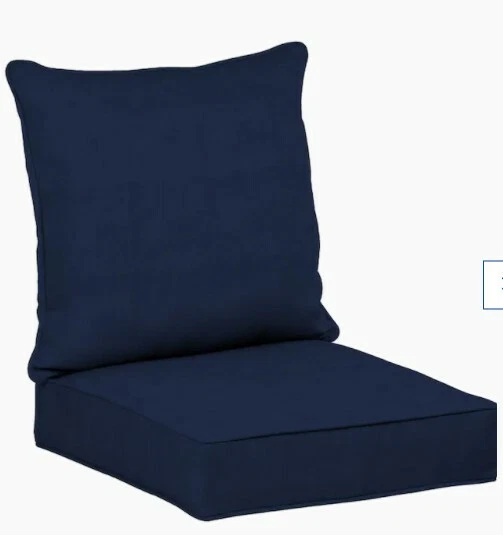Cojín para silla de patio asiento profundo azul marino de lino madera de 2 piezas Foto 1 de 1