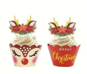 Christmas Cupcake Wrappers & Picks 24p Reindeer Cupcake Wrappers and Picks 24p - Picture 1 of 5