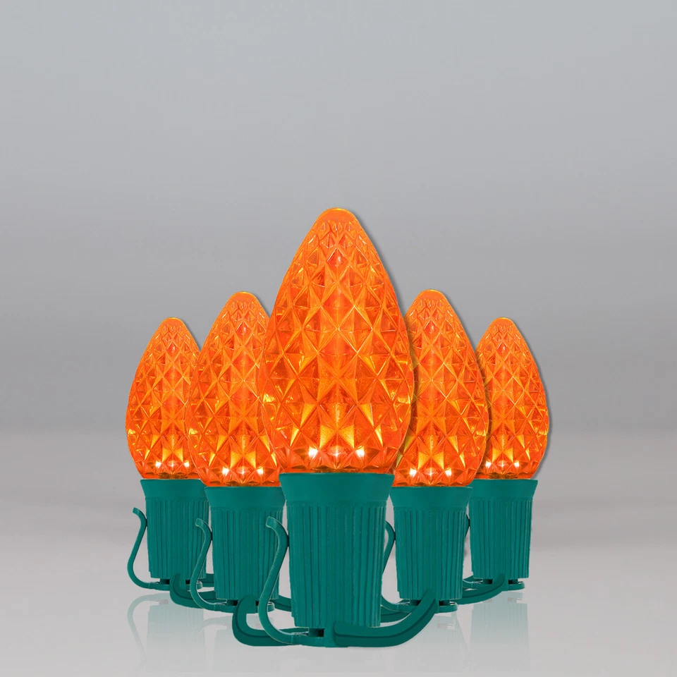 50 luces LED irrompibles de Navidad C7 OptiCore acabado facetado, cable verde 50 pies Foto 1 de 4