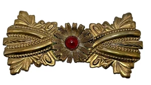 Antique Victorian Art Nouveau Red Glass Cabachon Brass Belt Buckle Bow Shaped - Picture 1 of 13