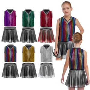 Kids Girls Set Sports Suits Cheerleading Outfit Stage Uniforms Contemporary - Picture 1 of 37