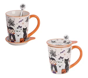 Temp-tations Halloween Boofetti Coffee Mugs With Lids and Spoons - Picture 1 of 1