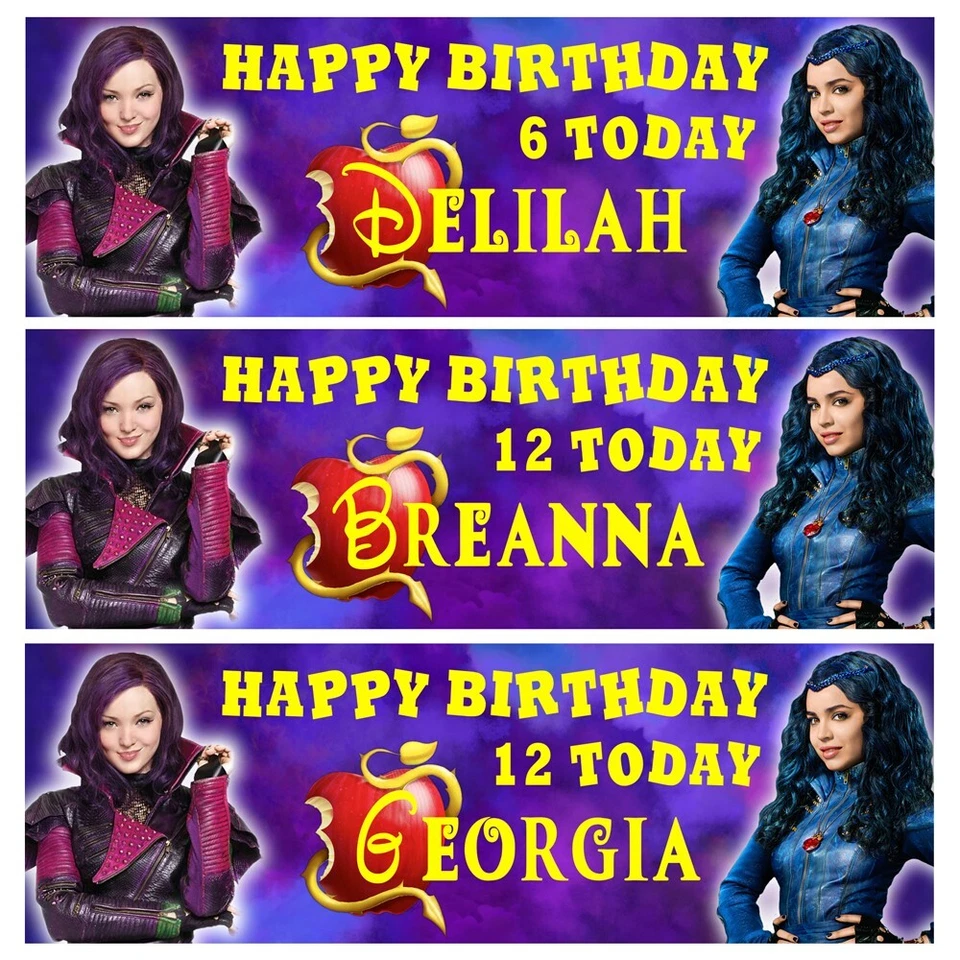 DESCENDANTS Personalised Birthday Banners - Disney Descendants Banners - Disney - Image 1 of 1