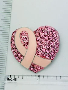 Enamel Pink Crystal Breast Cancer Awareness Heart Pin/Pendant Brooch Pink Ribbon - Picture 1 of 1