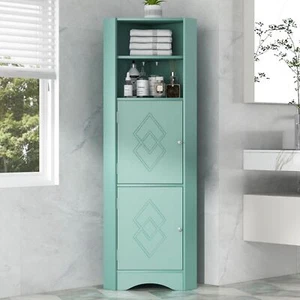 Corner Cabinet Freestanding Bathroom Cabinet with 2 Doors and Adjustable Shelves - Picture 1 of 49