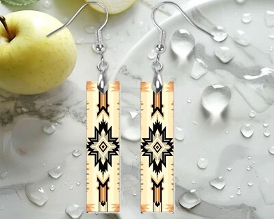 Earrings, Cherokee Tribal Print Wood Bar Printed Earrings Jewelry - Image 1 of 4