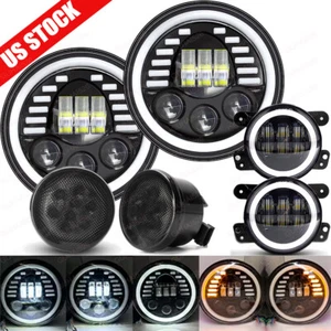 07-18 For Jeep Wrangler JK Black 7" LED Headlights+4" Fog Lights+Turn Lamp Combo - Picture 1 of 19