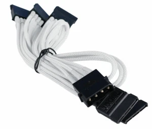 4-Pin LP4 to 5x SATA PC Power Adapter Cable - Braided - White - Picture 1 of 1