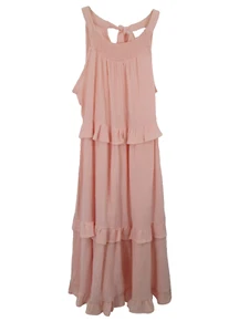 RARE EDITIONS Midi Tiered Dress Girls 10 Pink Waffle Cottage Core Bohemian - Picture 1 of 14