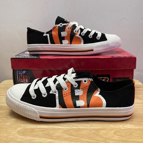 CINCINNATI BENGALS Black/White FOCO NFL "Low Top Sneakers" Shoes (Men's Size 8) Cover