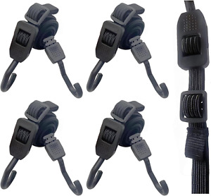 4 Pack Adjustable Flat Bungee Cords with Hooks, Heavy Duty 40 Inch Adjustable Bl