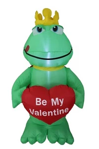 4 Foot Valentine's Inflatable Yard Decoration Air Blown Prince Frog Heart Blowup - Picture 1 of 5