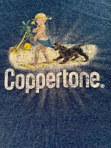 Coppertone Classic Men's Blue T-Shirt - Size Medium (Toddler & Dog Design) - Picture 1 of 9
