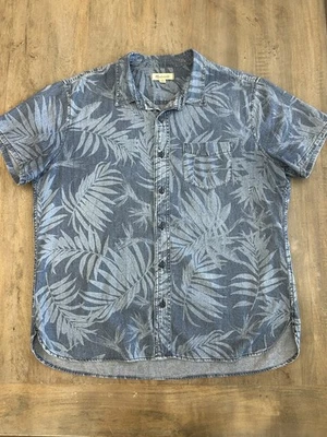 Madewell XL* Chambray 牛仔棕榈叶印花纽扣衬衫短袖 — 第 1/4 张图片