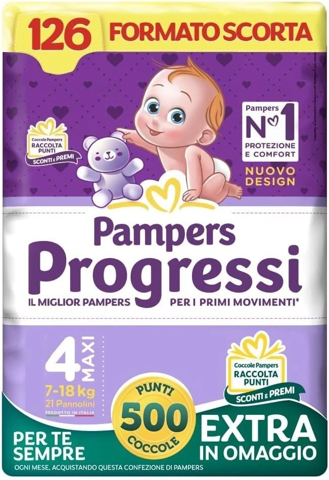 378 PANNOLINI PAMPERS PROGRESSI TG 4 esapack 3 CARTONI OGNUNO da 126 pz