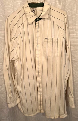 G UNIT ВИНТАЖНЫЙ. Y2K длинным рукавом кнопка рубашка мужская L-кремовый/синий полоски хлопок - Изображение 1 из 4