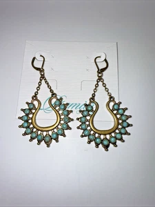 Premier Designs Dangle Gold And Blue Stone Pierced Earrings Cowgirl New - Picture 1 of 4