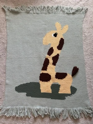 Hand Crochet Baby Blanket Giraffe Afghan Soft green Pastel 48” X 37 “ Homemade - Image 1 of 4