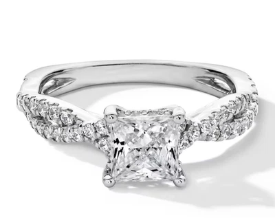 1-3/8 Cttw Princess-Cut Lab-Grown Diamond Twist Shank Engagement Ring 14K Gold - Image 1 of 4