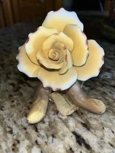 Yellow Rose, Capodimonte w/white/ maroon tips Flower /Limb Italy. original tag - Picture 1 of 8