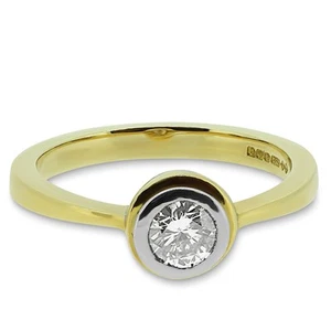 18ct Yellow and White Gold Bezel-Set Diamond Solitaire Ring - Picture 1 of 3