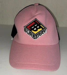 Gorra de béisbol BURBERRY TB Patch Trucker L rosa lana/malla/cuero Italia NUEVA - Imagen 1 de 11