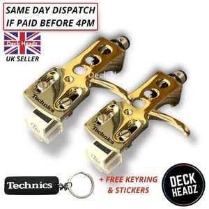 2 x Gold Headshell AT3600L Cartridge & Stylus & Technics Logo + FREE GIFTS - Picture 1 of 6