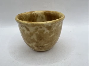 Vintage USA Yellow ware Pottery Custard  Bowl Splatter ware Brown Spongeware - Picture 1 of 15