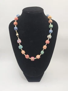 Vintage bunte Millefiori Stil Würfel Perlen Halskette Boho Kunsthandwerk Schmuck - Bild 1 von 3